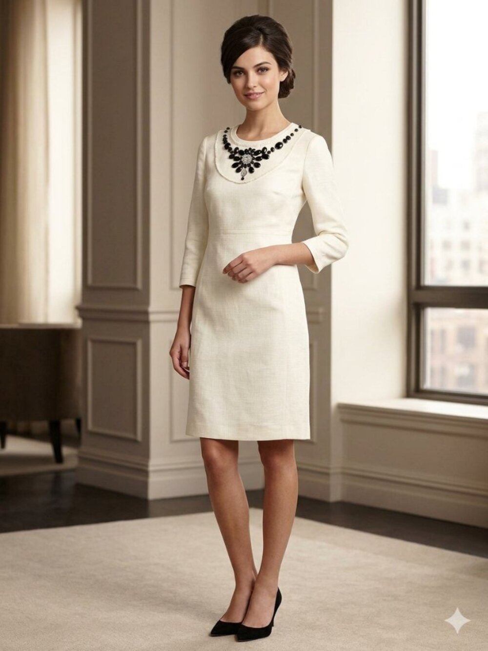 Vintage Tory Burch Ivory Dress with Beaded Neckline. Brand New Never Worn